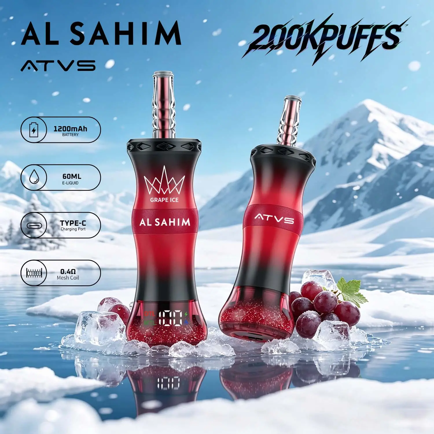 Vaper desechable ATVS AL SAHIM 200000 sabor Grape Ice