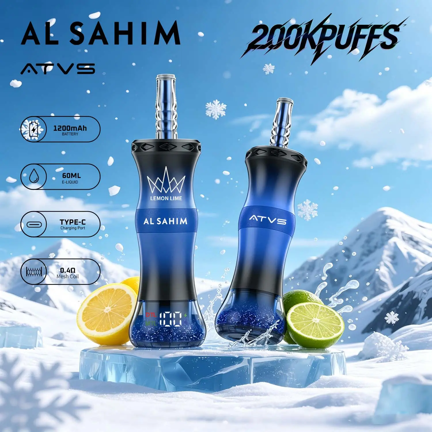 Vaper desechable ATVS AL SAHIM 200000 sabor Lemon Lime