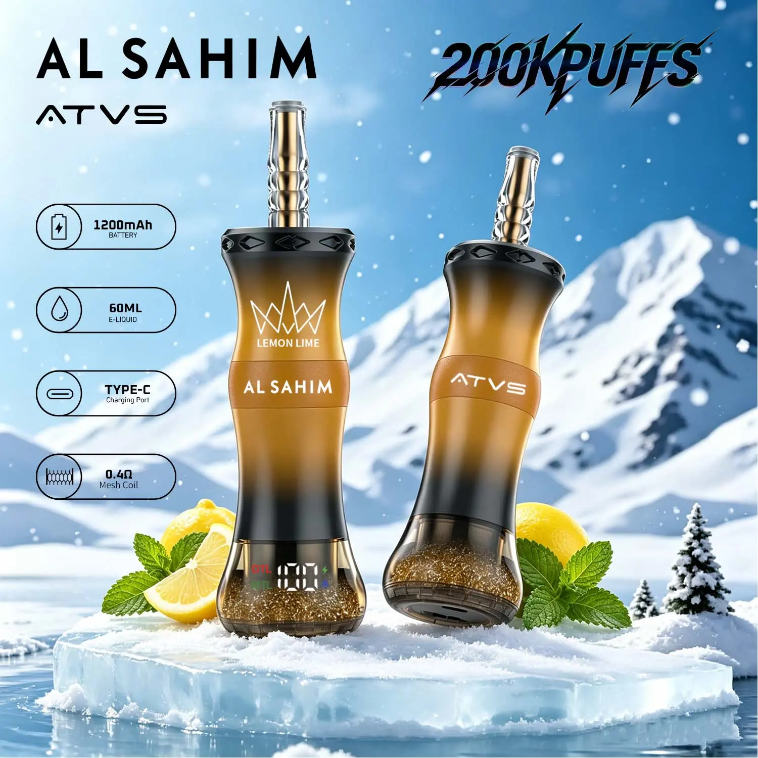 Vaper desechable ATVS AL SAHIM 200000 sabor Lemon Mint