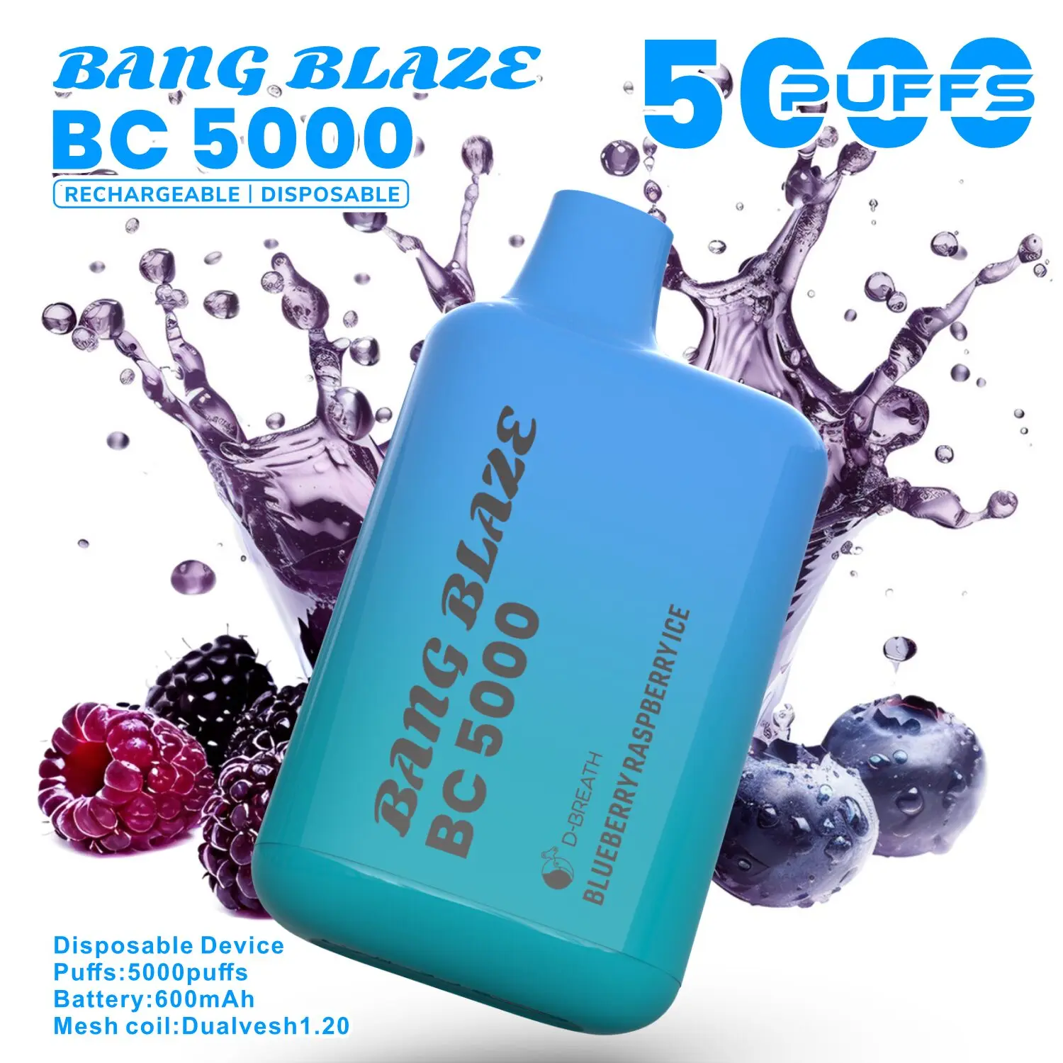 Vaper desechable Bang Blaze BC 5000 sabor Blueberry Raspberry Ice