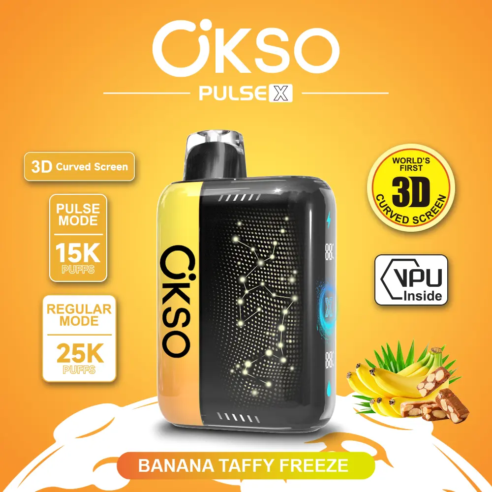 Vaper desechable OKSO Pulse X 25000 sabor Banana Taffy Freeze