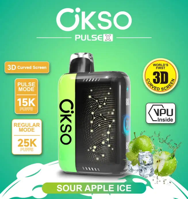 Vaper desechable OKSO Pulse X 25000 sabor Sour Apple Ice