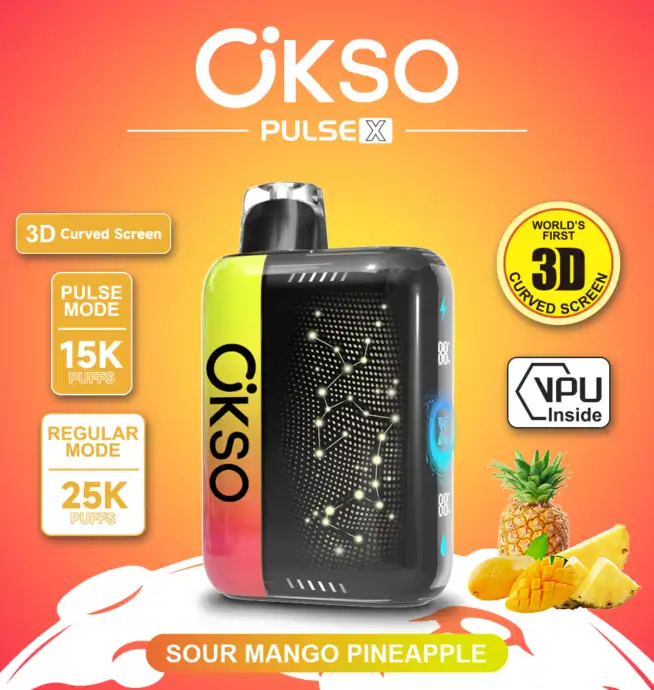 Vaper desechable OKSO Pulse X 25000 sabor Sour Mango Pineapple