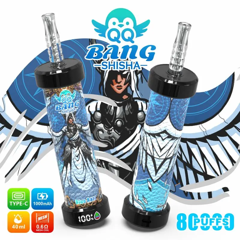 QQ Bang Shisha 80K Leather Edition, sabor Blue Razz: vaper desechable DTL recargable de 80.000 caladas