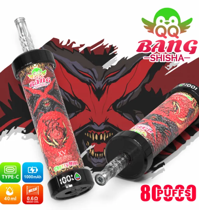 QQ Bang Shisha 80K Leather Edition, sabor Cherry Mint: vaper desechable DTL recargable de 80.000 caladas