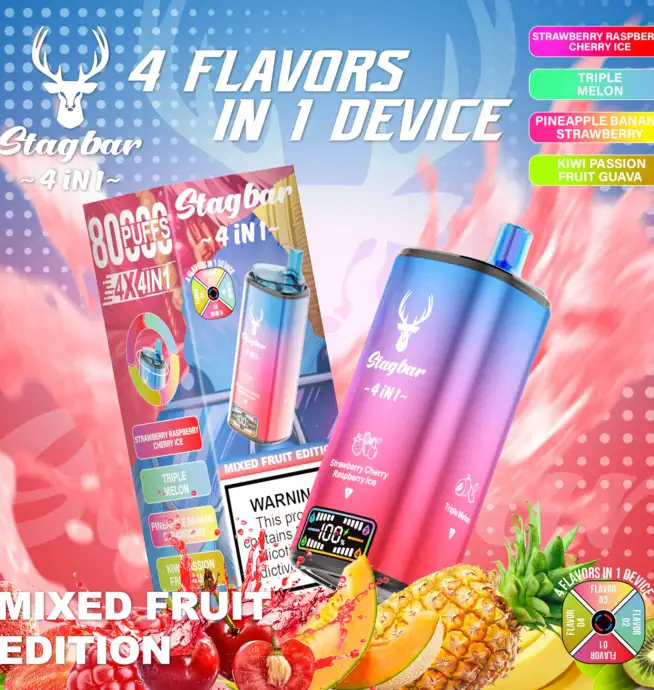 Stagbar 4in1 80000 – sabor Strawberry Raspberry Cherry Ice y Triple Melon