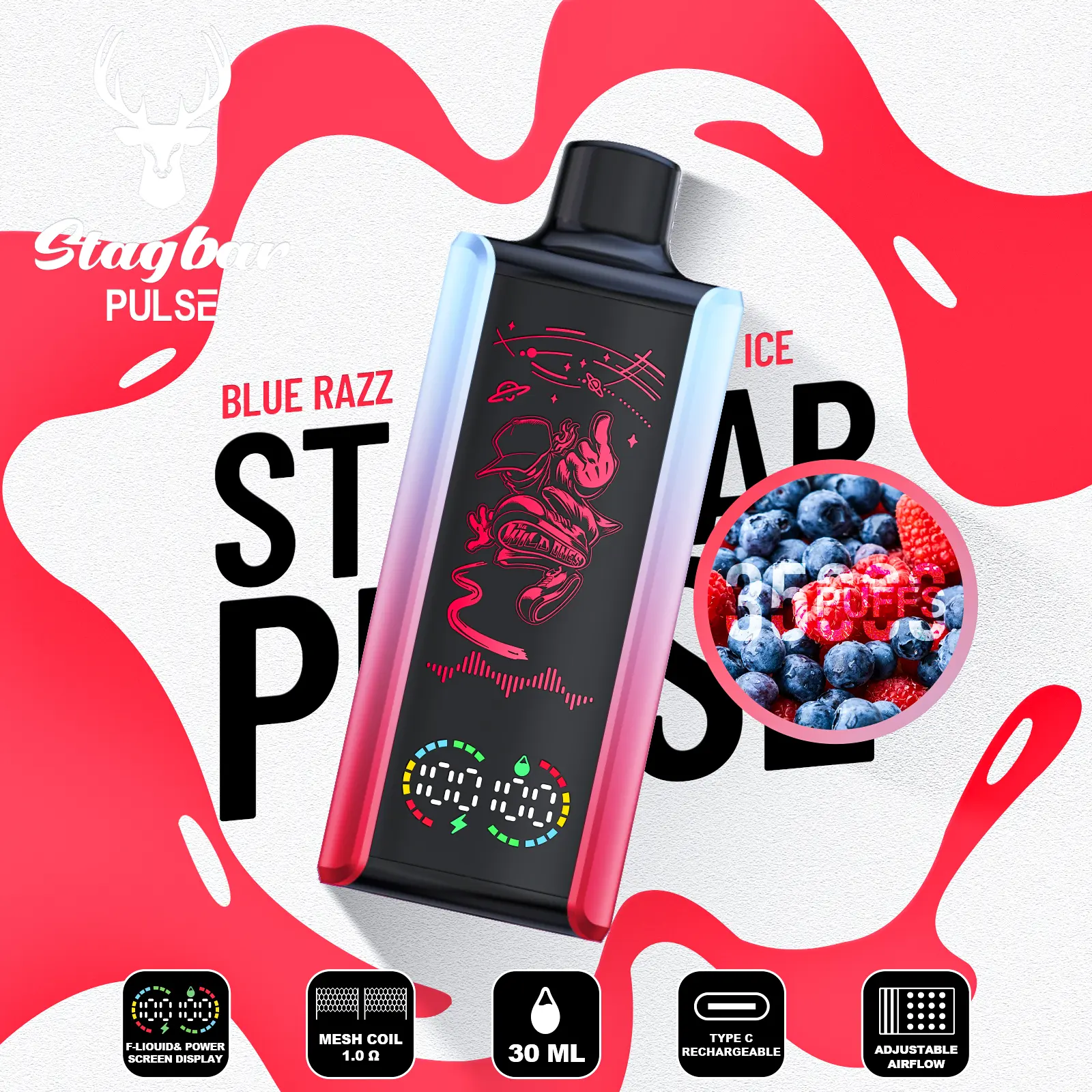 Vaper desechable Stag Bar Pulse 35000 sabor Blue Razz Ice