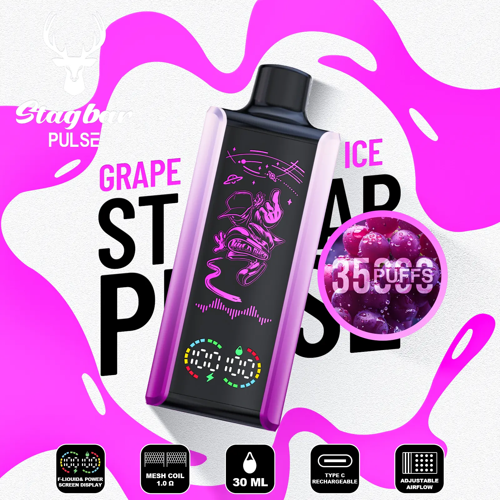 Vaper desechable Stag Bar Pulse 35000 sabor Grape Ice