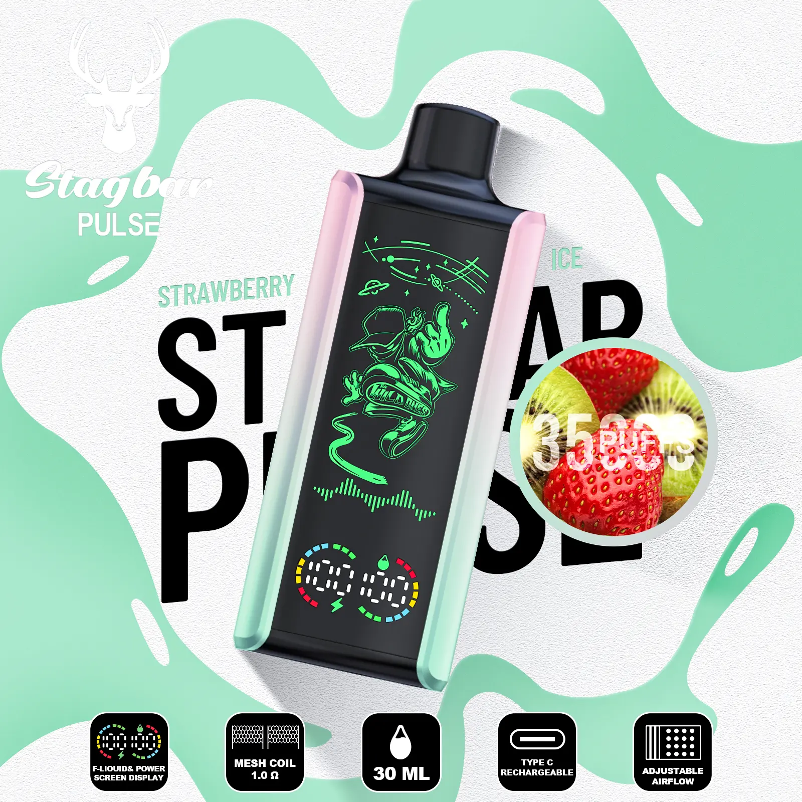 Vaper desechable Stag Bar Pulse 35000 sabor Strawberry Ice