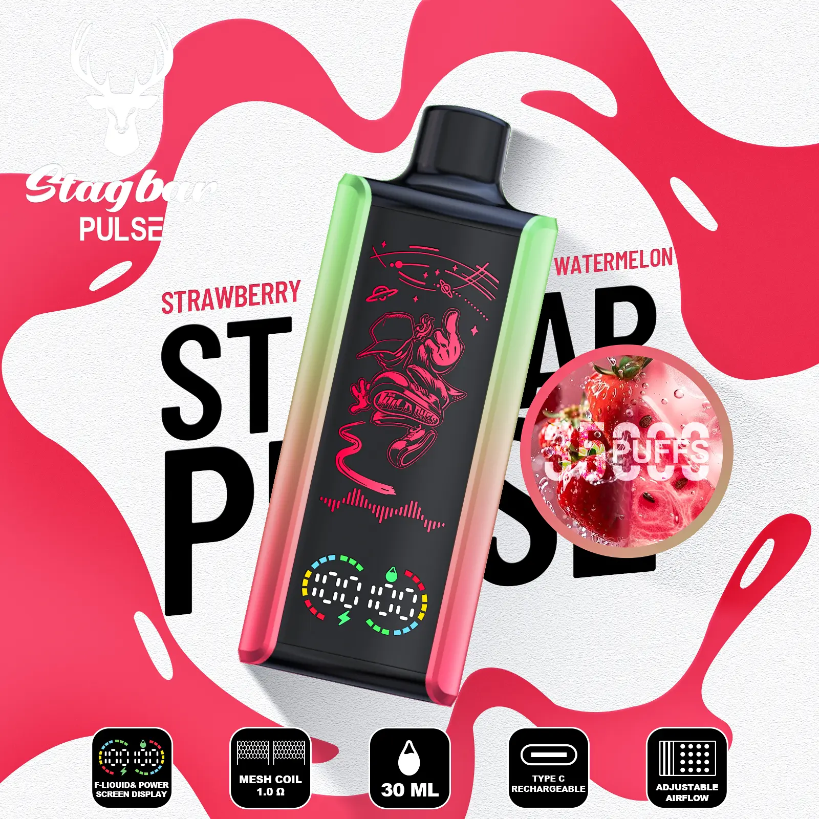Vaper desechable Stag Bar Pulse 35000 sabor Strawberry Watermelon