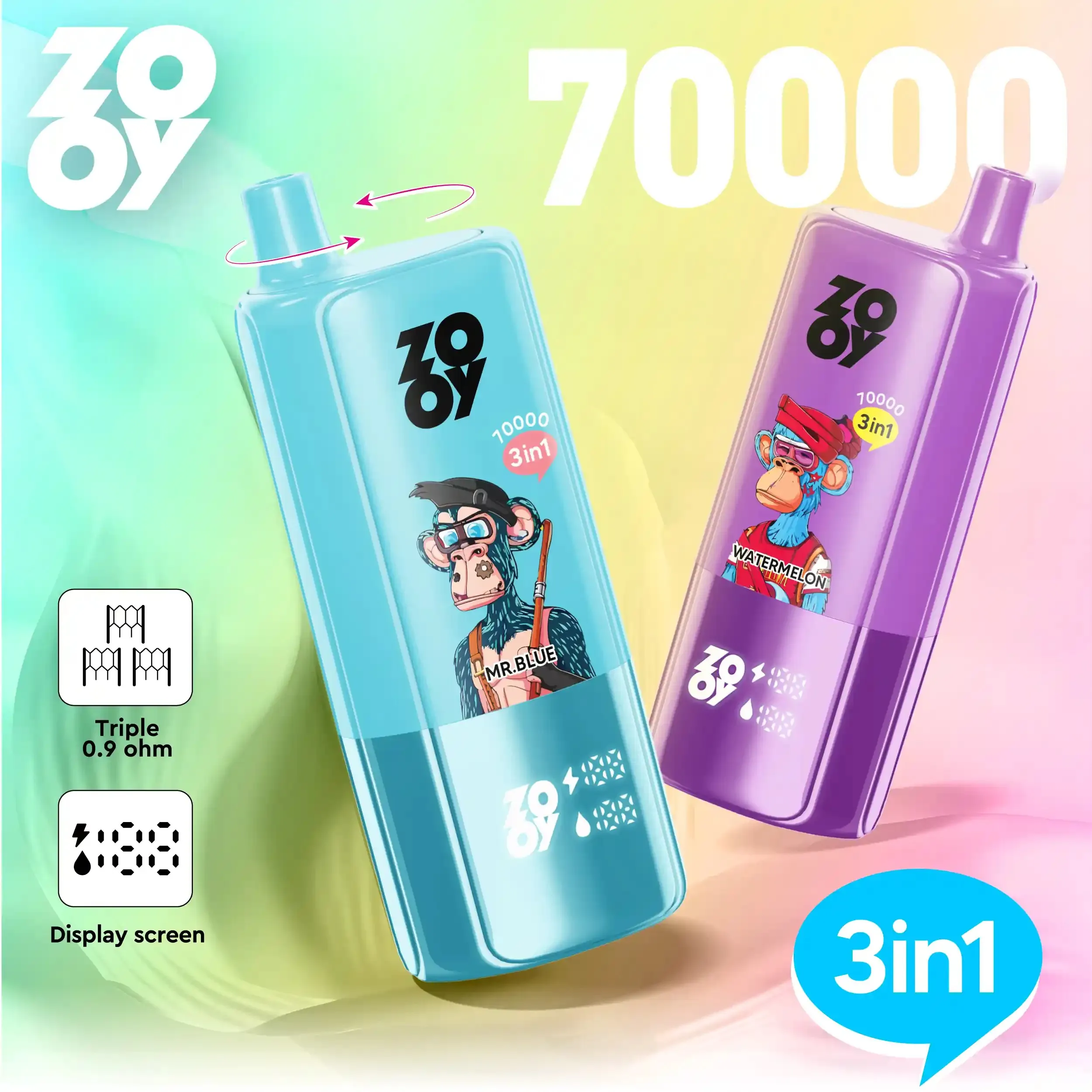 Vaper desechable ZOOY Triple 70000 3-en-1 sabor ajustable