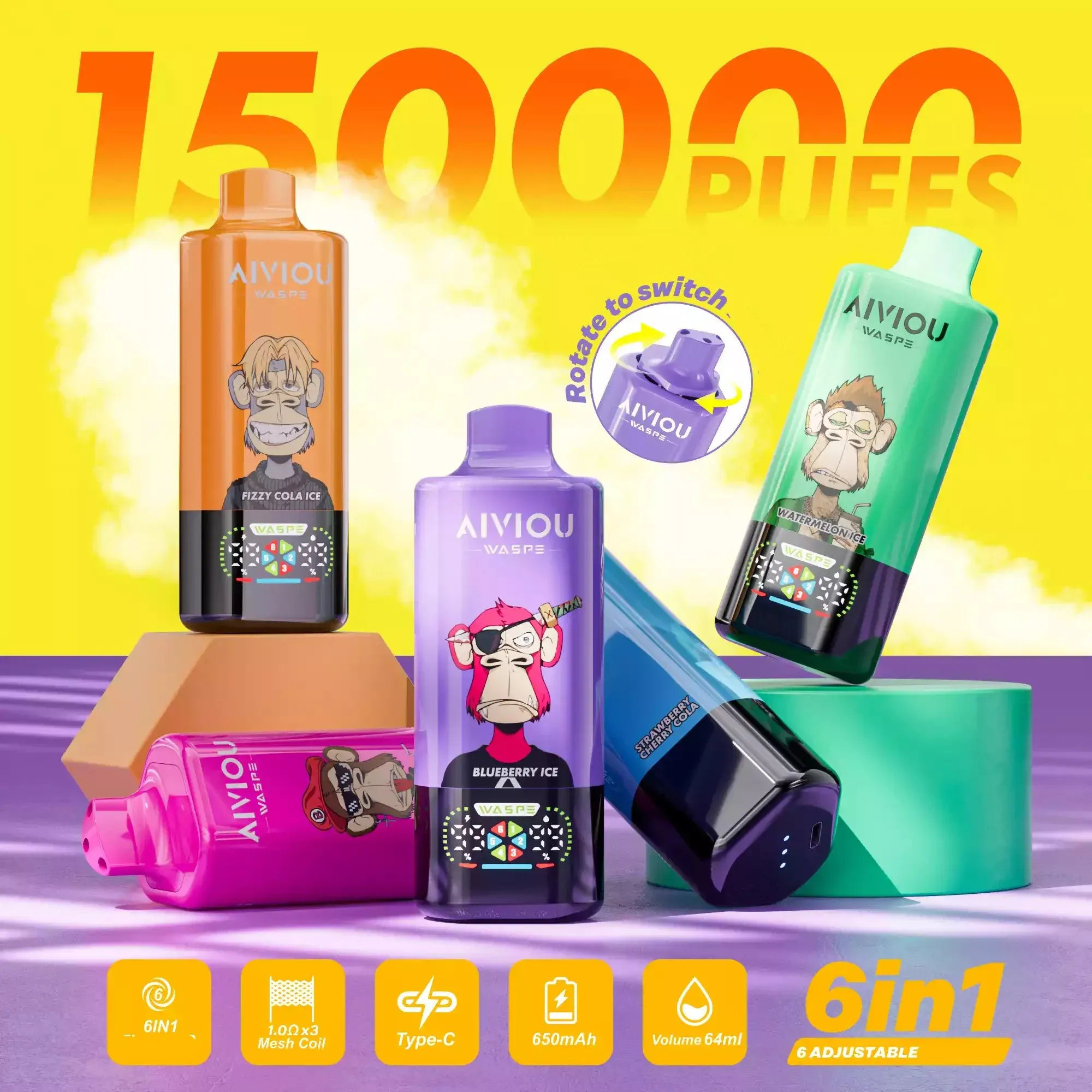 WASPE AIVIOU 6 in 1 150000 Puffs – Vaper Desechable Recargable 6 en 1 - Imagen 8