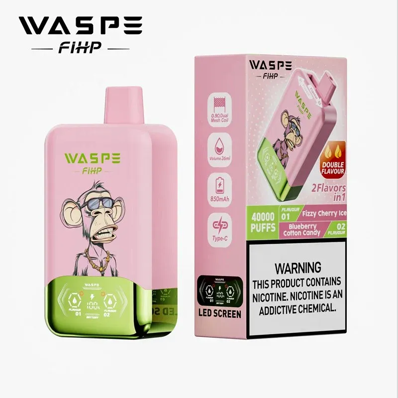 Vaper desechable WASPE FIHP 40000 de doble sabor con sabores: Fizzy Cherry Ice y Blueberry Cotton Candy