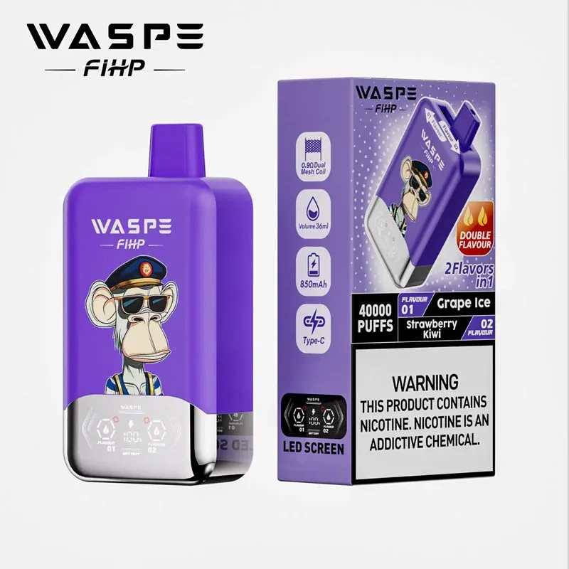 Vaper desechable WASPE FIHP 40000 de doble sabor con sabores: Grape Ice y Strawberry Kiwi