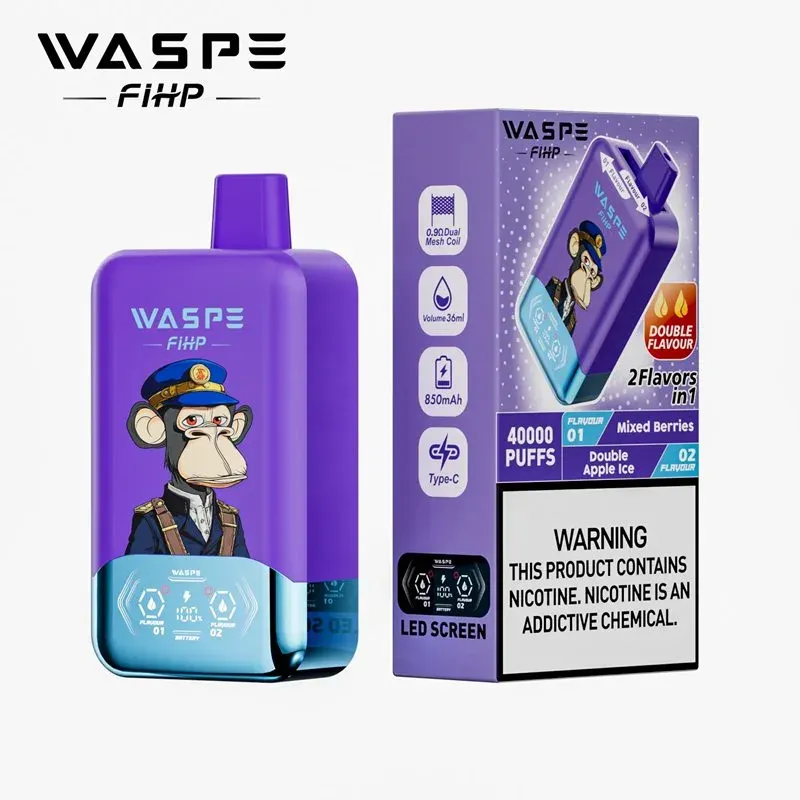 Vaper desechable WASPE FIHP 40000 de doble sabor con sabores: Mixed Berries y Double Apple Ice