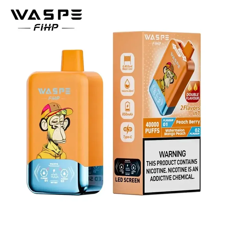 Vaper desechable WASPE FIHP 40000 de doble sabor con sabores: Peach Berry y Watermelon Mango Peach