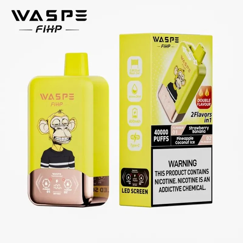Vaper desechable WASPE FIHP 40000 de doble sabor, sabores: Strawberry Banana y Coconut Ice