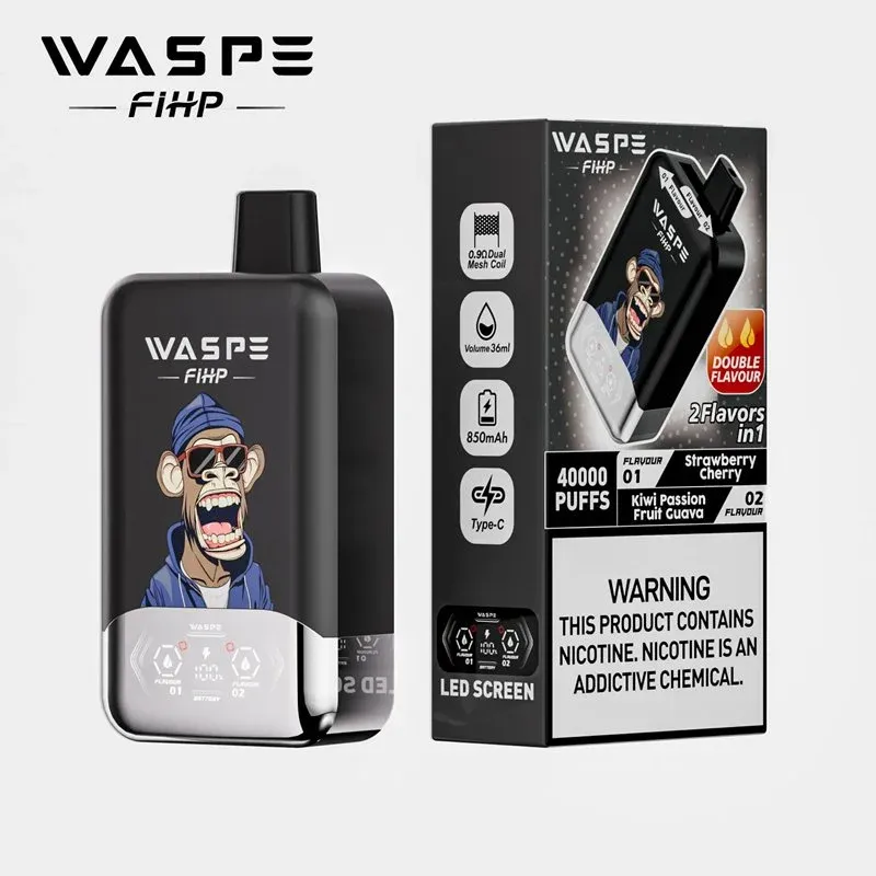 Vaper desechable WASPE FIHP 40000 de doble sabor con sabores: Strawberry Cherry y Kiwi Passion Fruit