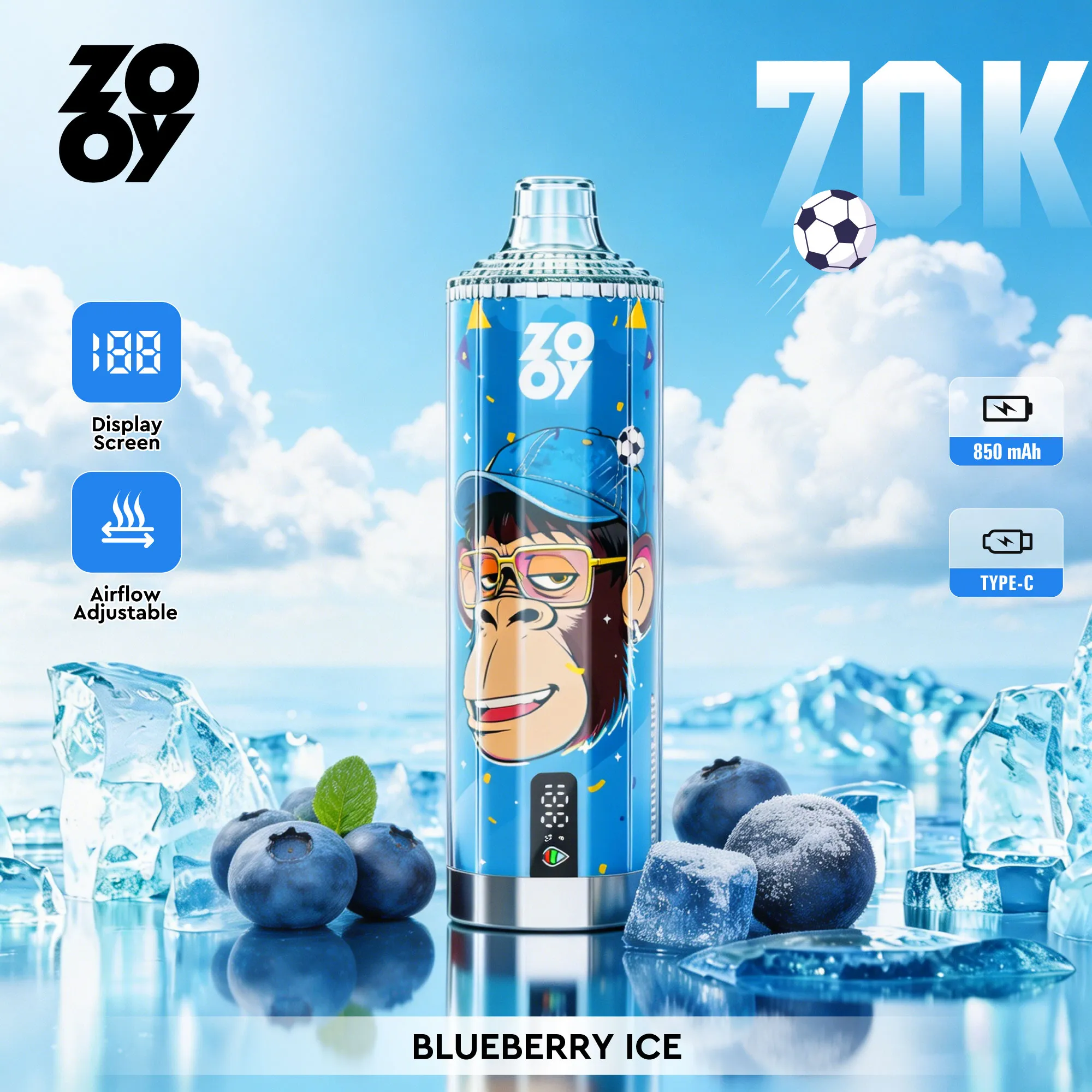 ZOOY Crystal 70K | Vaper Desechable 70.000 Caladas con Pantalla Digital y Dual Mesh 0.5Ω - Imagen 2