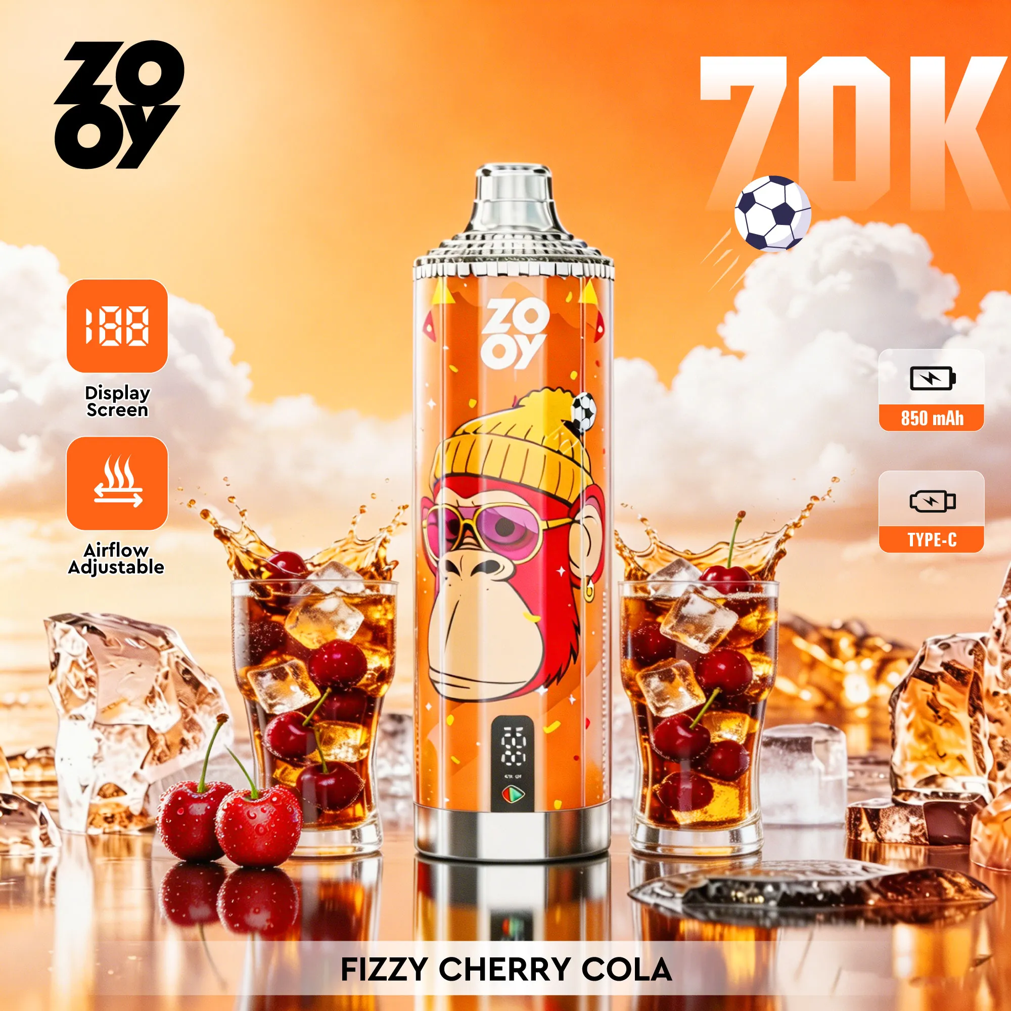 ZOOY Crystal 70K | Vaper Desechable 70.000 Caladas con Pantalla Digital y Dual Mesh 0.5Ω - Imagen 4