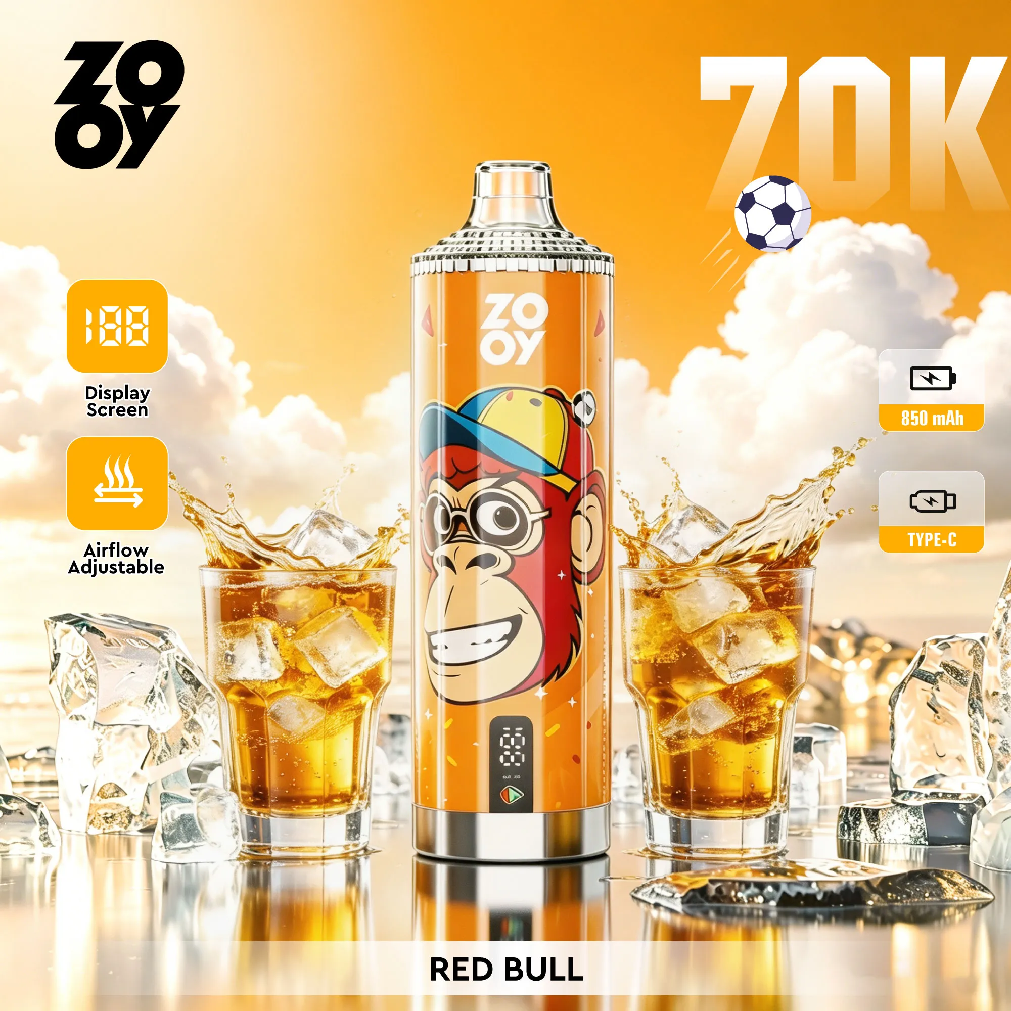 ZOOY Crystal 70K | Vaper Desechable 70.000 Caladas con Pantalla Digital y Dual Mesh 0.5Ω - Imagen 7