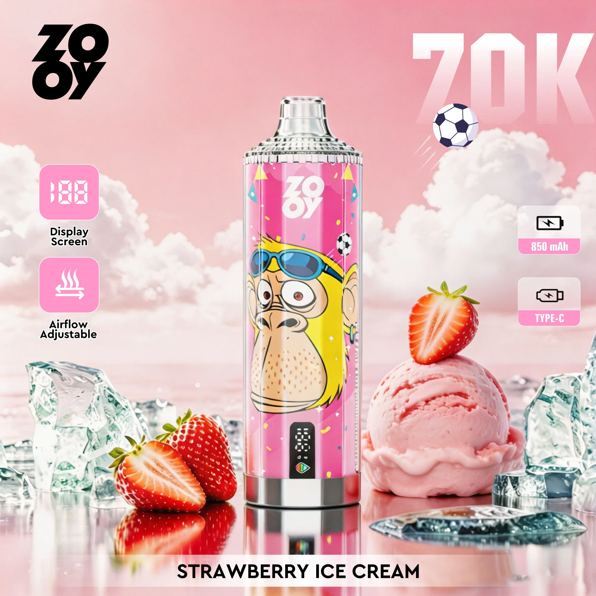 ZOOY Crystal 70K | Vaper Desechable 70.000 Caladas con Pantalla Digital y Dual Mesh 0.5Ω - Imagen 8