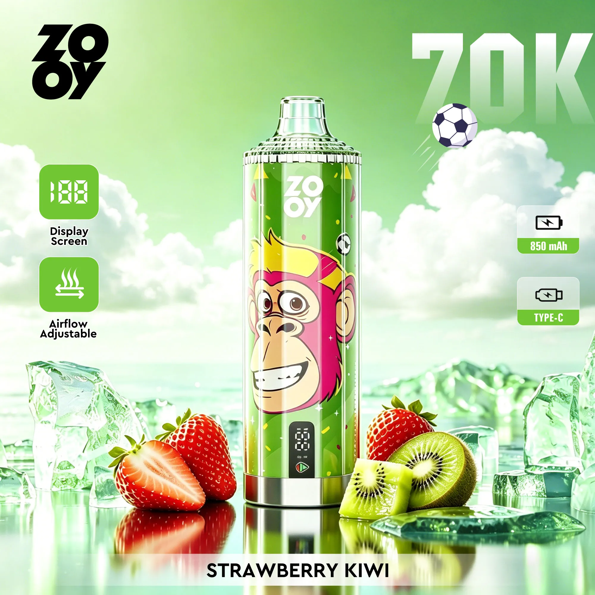 ZOOY Crystal 70K | Vaper Desechable 70.000 Caladas con Pantalla Digital y Dual Mesh 0.5Ω - Imagen 9