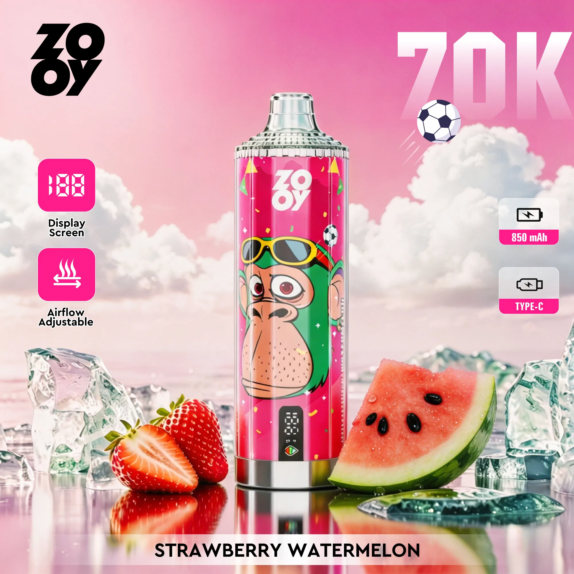 ZOOY Crystal 70K | Vaper Desechable 70.000 Caladas con Pantalla Digital y Dual Mesh 0.5Ω - Imagen 10