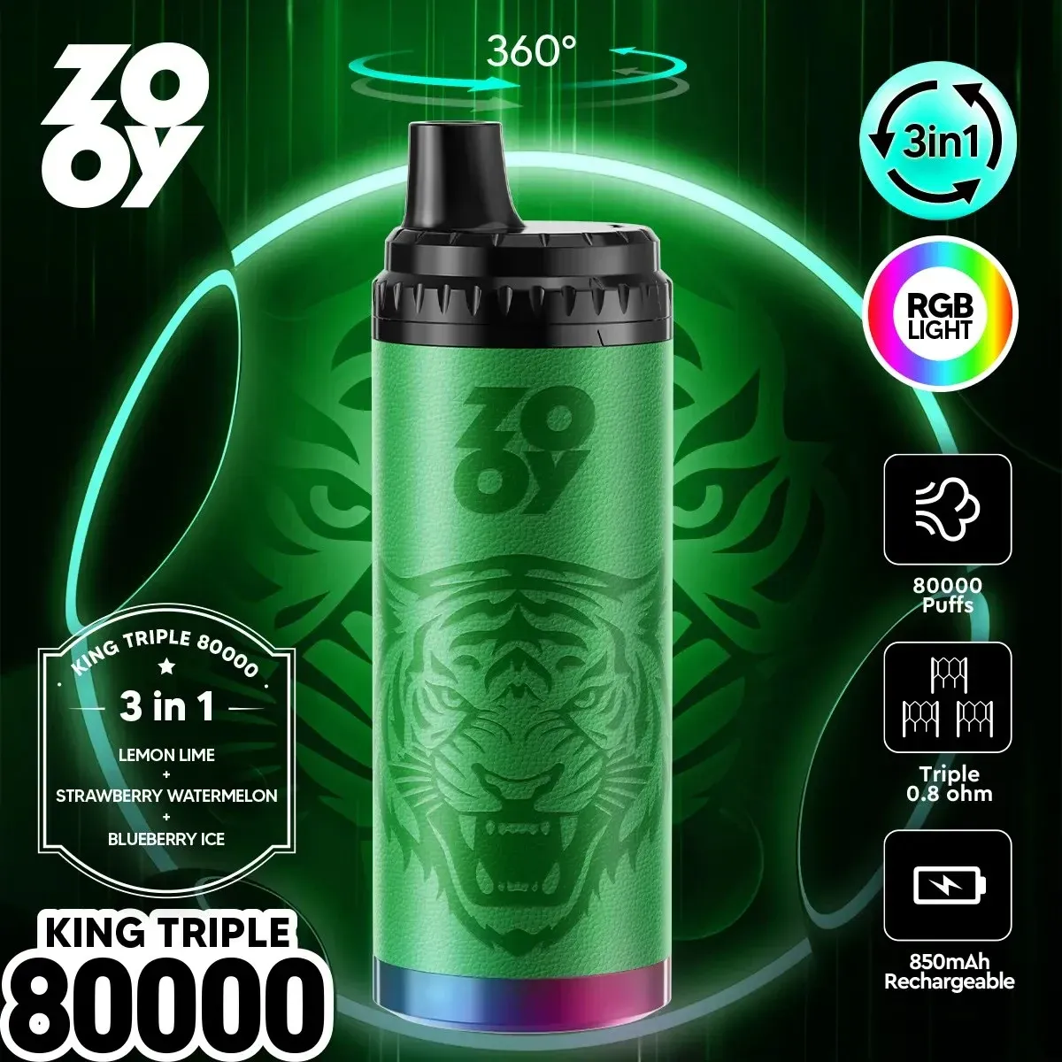 ZOOY King Triple 80000 Caladas | Vaper Desechable 3 en 1 Recargable - Imagen 4