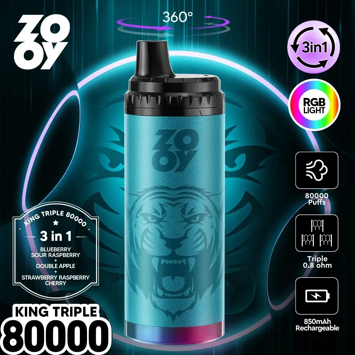 ZOOY King Triple 80000 Caladas | Vaper Desechable 3 en 1 Recargable - Imagen 5