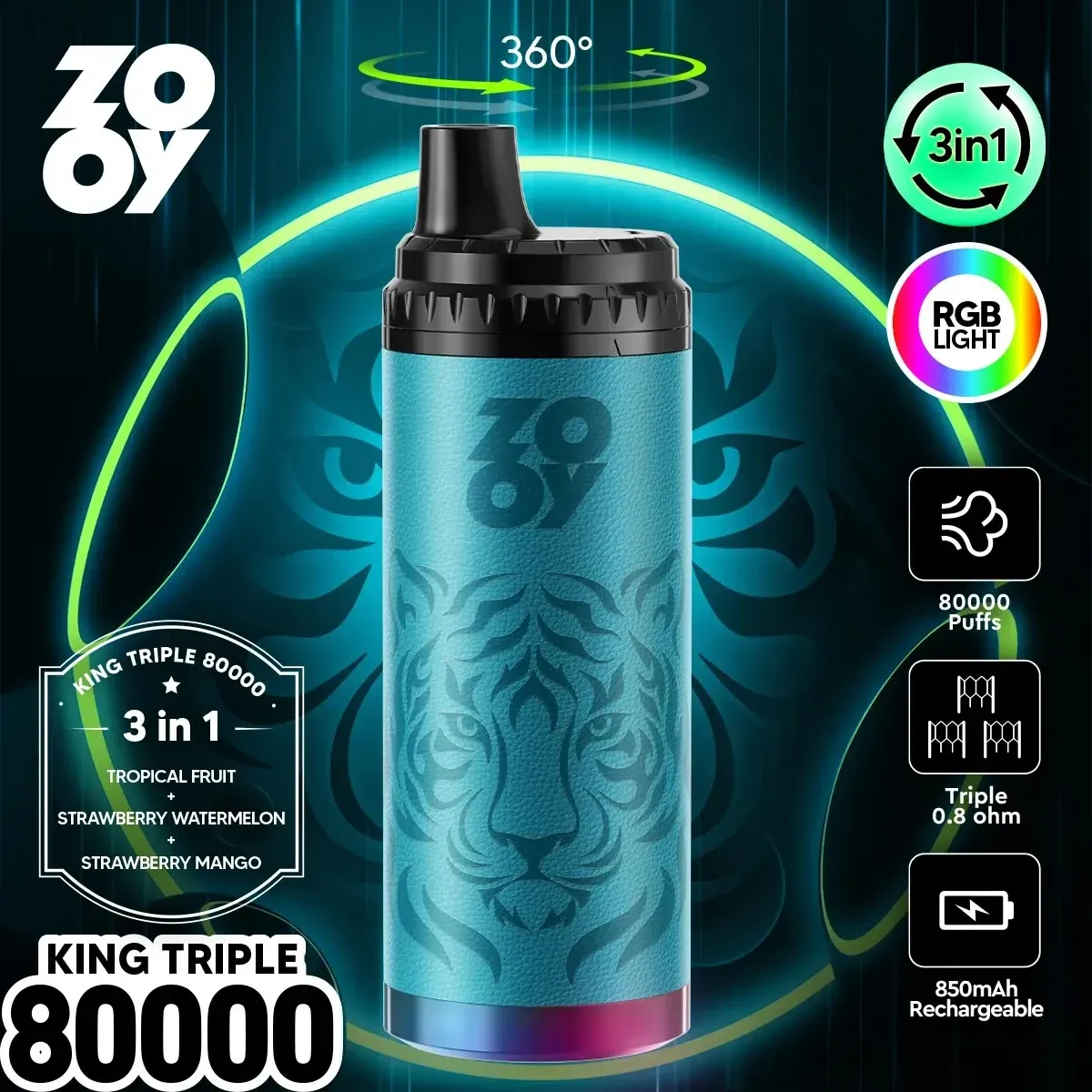 ZOOY King Triple 80000 Caladas | Vaper Desechable 3 en 1 Recargable - Imagen 8