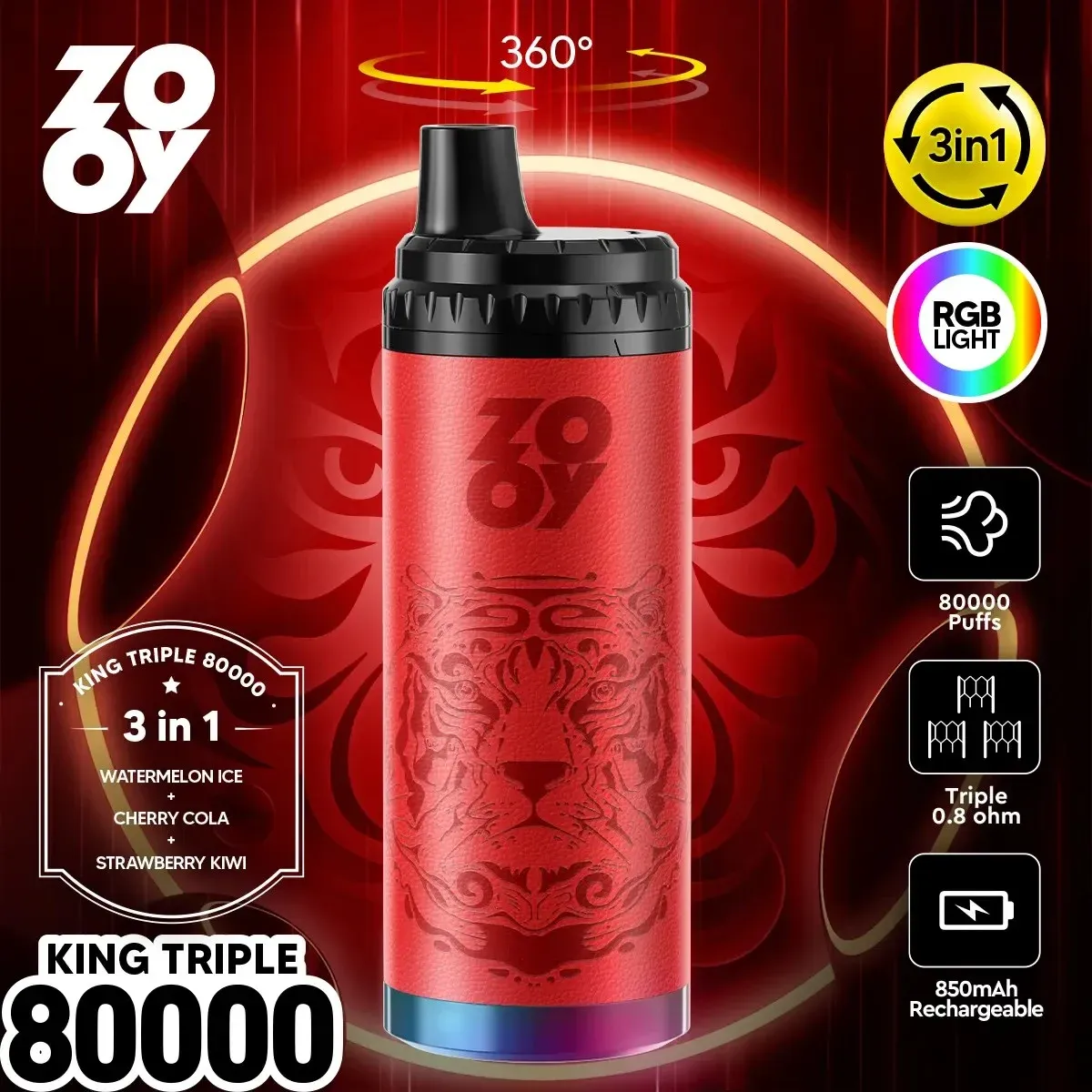 ZOOY King Triple 80000 Caladas | Vaper Desechable 3 en 1 Recargable