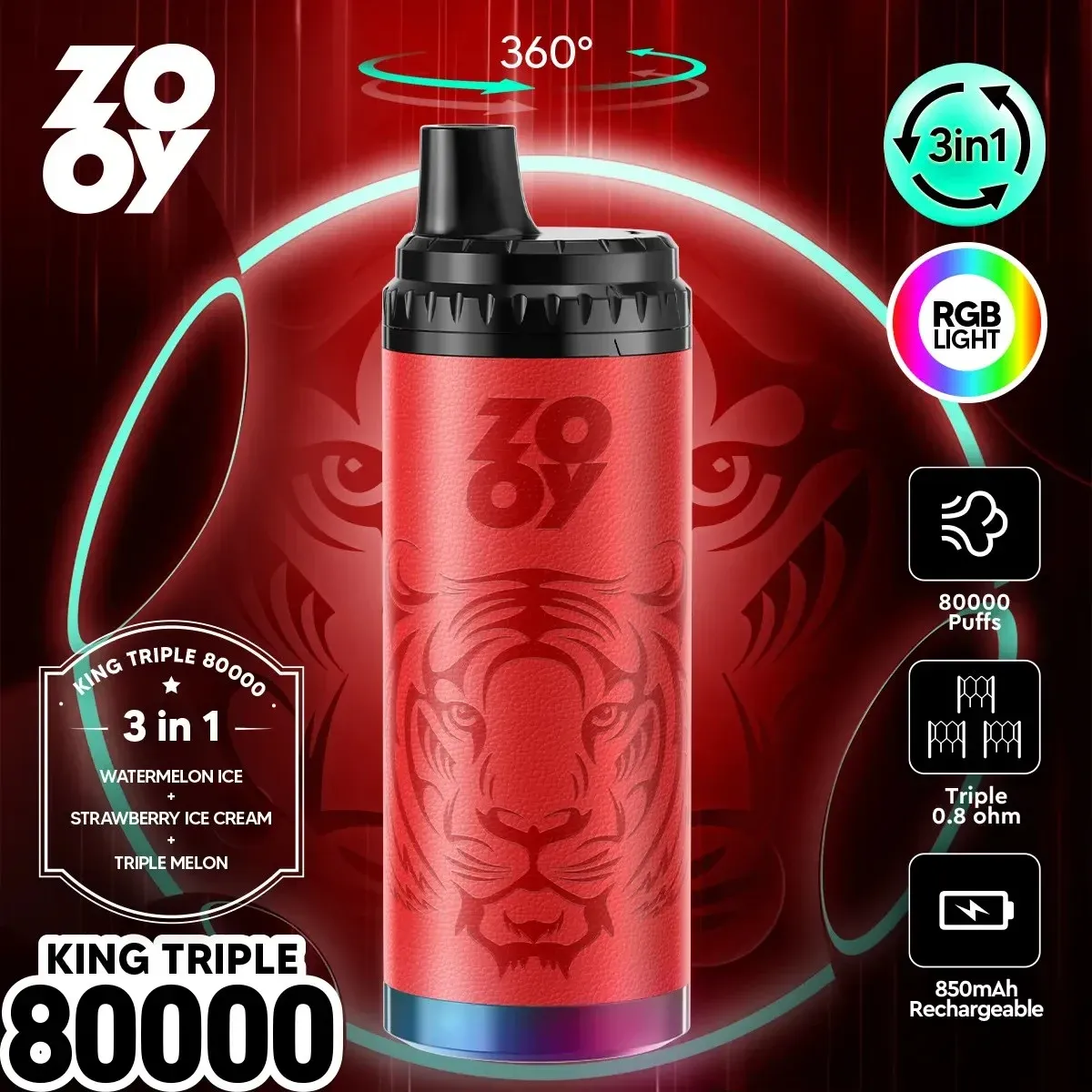ZOOY King Triple 80000 Caladas | Vaper Desechable 3 en 1 Recargable - Imagen 9