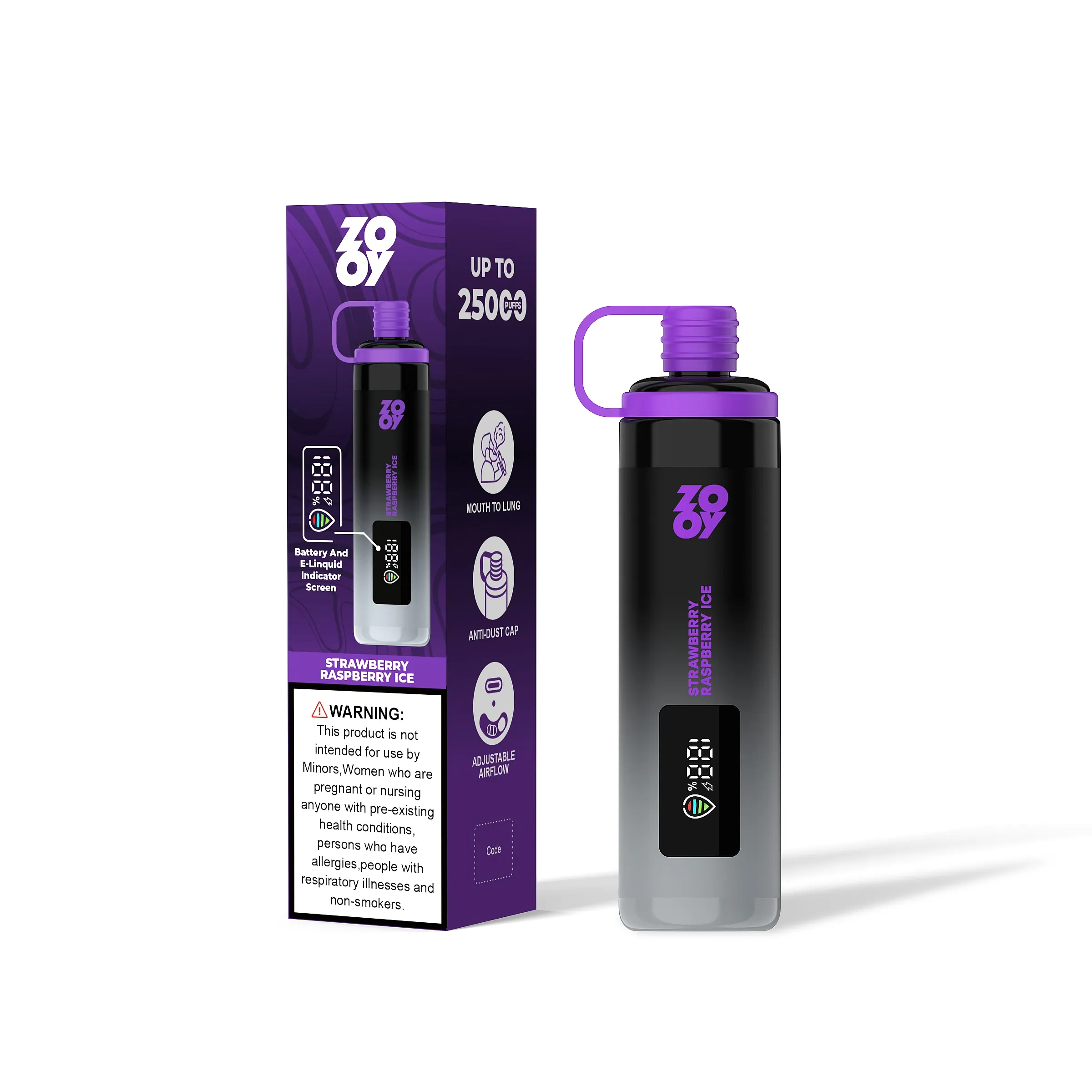 Vaper desechable ZOOY SHISHA 25K sabor Strawberry raspberry ice